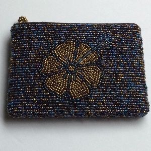 Gold Blue heavy beaded coin purse